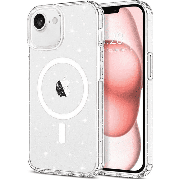 Entronix Magnetic Clear Case Compatible with iPhone 16E, Sparkly Glitter Cover