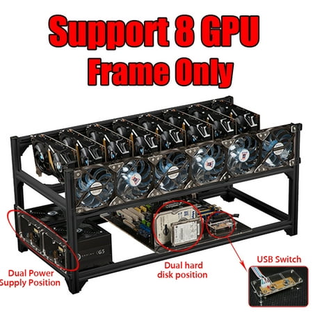 Black Aluminum Open Air Mining Frame Rig Graphics Case DIY With USB Switch For 8 GPU Case GPU ETH ZEC BTC Miner