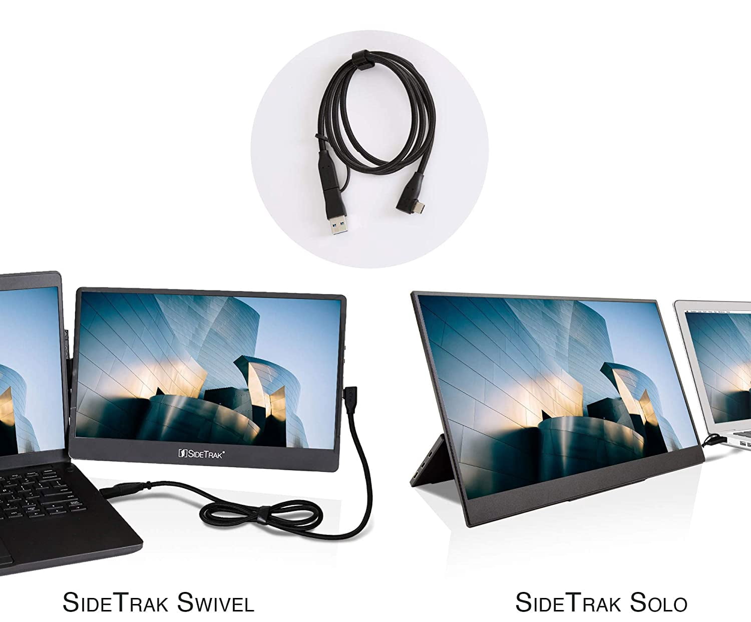 SideTrak USB-C to USB-C Cable & USB-A Adapter | Durable, Flexible, Tangle-Free Braided Nylon Cord | 3ft | Black