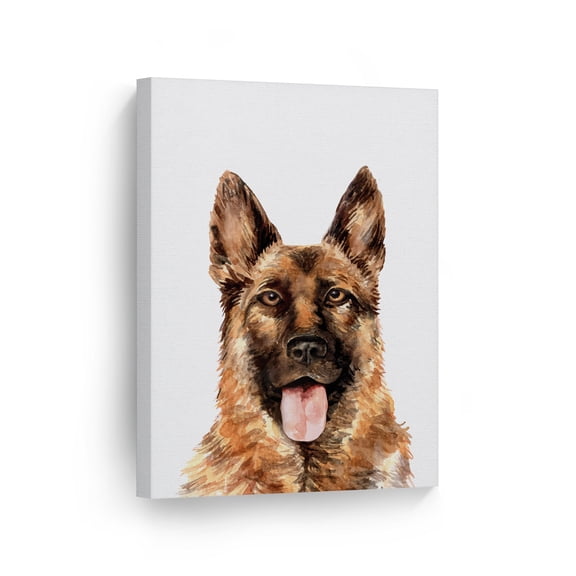 Smile Art Design Portrait of German Shepherd Dog Watercolor Painting Animal Canvas Wall Art Print Pet Owner Dog Lover Mom Dad Gift Living Room Bedroom Kids Baby Nursery Decor Ready to Hang - 36x24