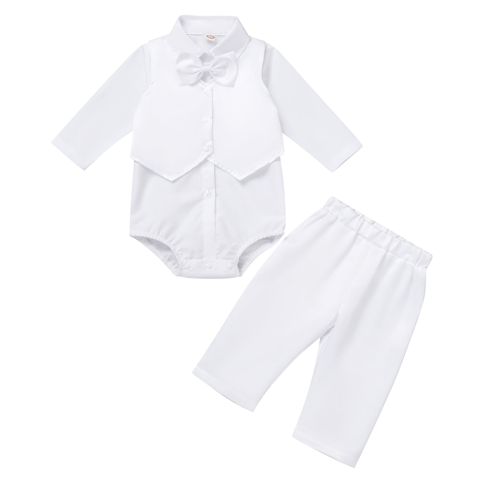 IBTOM CASTLE Baby Boys Baptism Christening Outfit Bowtie Romper