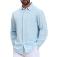thumbnail image 5 of INSPIRE CHIC Back to School Men's Long Sleeve Button Down Solid Linen Dress Shirt S Light Blue, 5 of 6