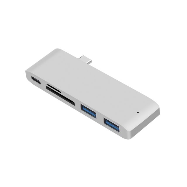 Adaptador Ustyle 5 en 1 Dual Type-C USB C HUB 4K HD Micro SD/Lector de tarjetas SD 2 USB 3.0 Plata