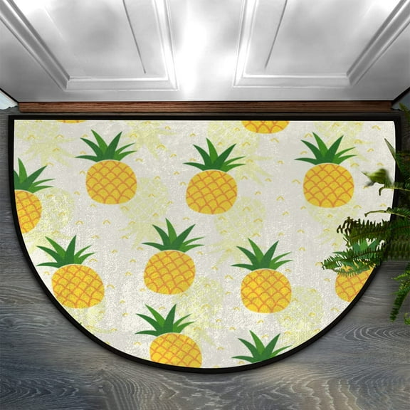Yellow Fruit Pineapple Half Round Door Mat Half Circle Area Rug Doormat Home Decor Rug Front Welcome Entrance Way Mat for Indoor Outdoor Kitchen Bedroom 30x17 inch.