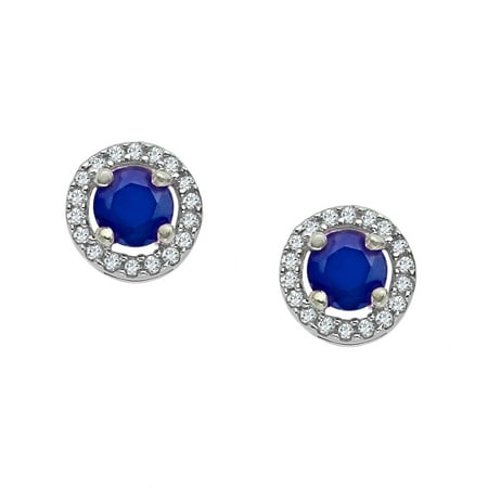 1/3 ct Sapphire & 1/10 ct Diamond Stud Earrings in 10kt White Gold