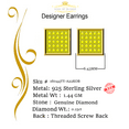 thumbnail image 4 of King of Bling's 0.15ct Diamond 925 stud Sterling Silver Yellow Women's/ Men's Square Earrings, 4 of 11