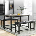 thumbnail image 3 of 3Piece Dining Table Set for 4, Rectangular  Kitchen Table with Upholstered Benches, Room Dining Table Set,  for Small Space, Apartment, 3 of 6