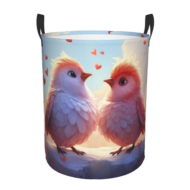 Balery Heart Sky Bird Couple Cesta de ropa redonda con asas, impermeable, independiente, para ropa, juguetes, dormitorio y familia-Medium