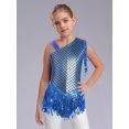 thumbnail image 6 of TiaoBug Kids Girls Sequins Tassels Gymnastics Leotards Ballet Modern Jazz Latin Dance Bodysuit Dancewear Top Blue 12, 6 of 7