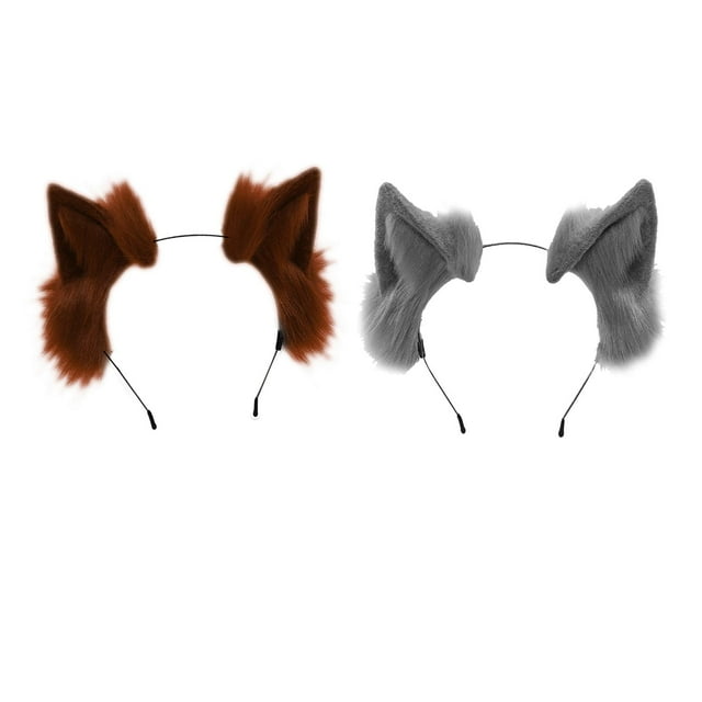 2 piezas lindo oreja pelo aro fiesta orejas diadema gris y marrón jinwen sombreros de cosplay