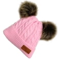 thumbnail image 4 of Kids Beanie Knit Double Pompom Hat for Children Birthday Casual Wear Pink 1Pack, 4 of 5