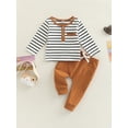 thumbnail image 2 of Gupgi 0-3Y Baby Girls Boys 2 Pcs Outfits, Stripe Long Sleeve Buttons T-Shirts Tops + Long Pants Set, 2 of 9