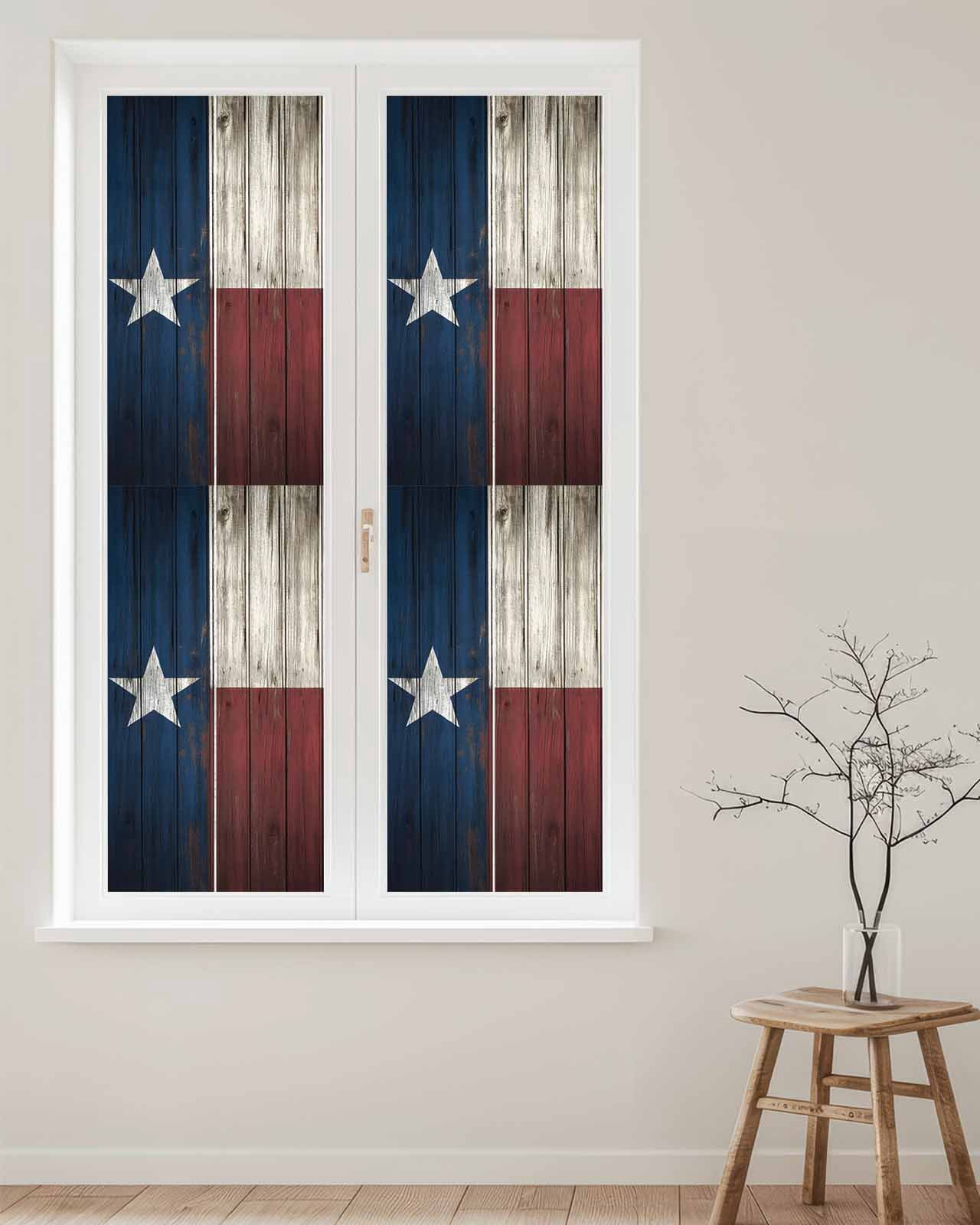 Window Privacy Film Texas Stars Stained Glass Window Film Decorative Sun Block Window Cover Navy Blue Red Retro Gray Wooden Window Clings Static Adhesive Sticker for Bathroom 23.6"x78.7"