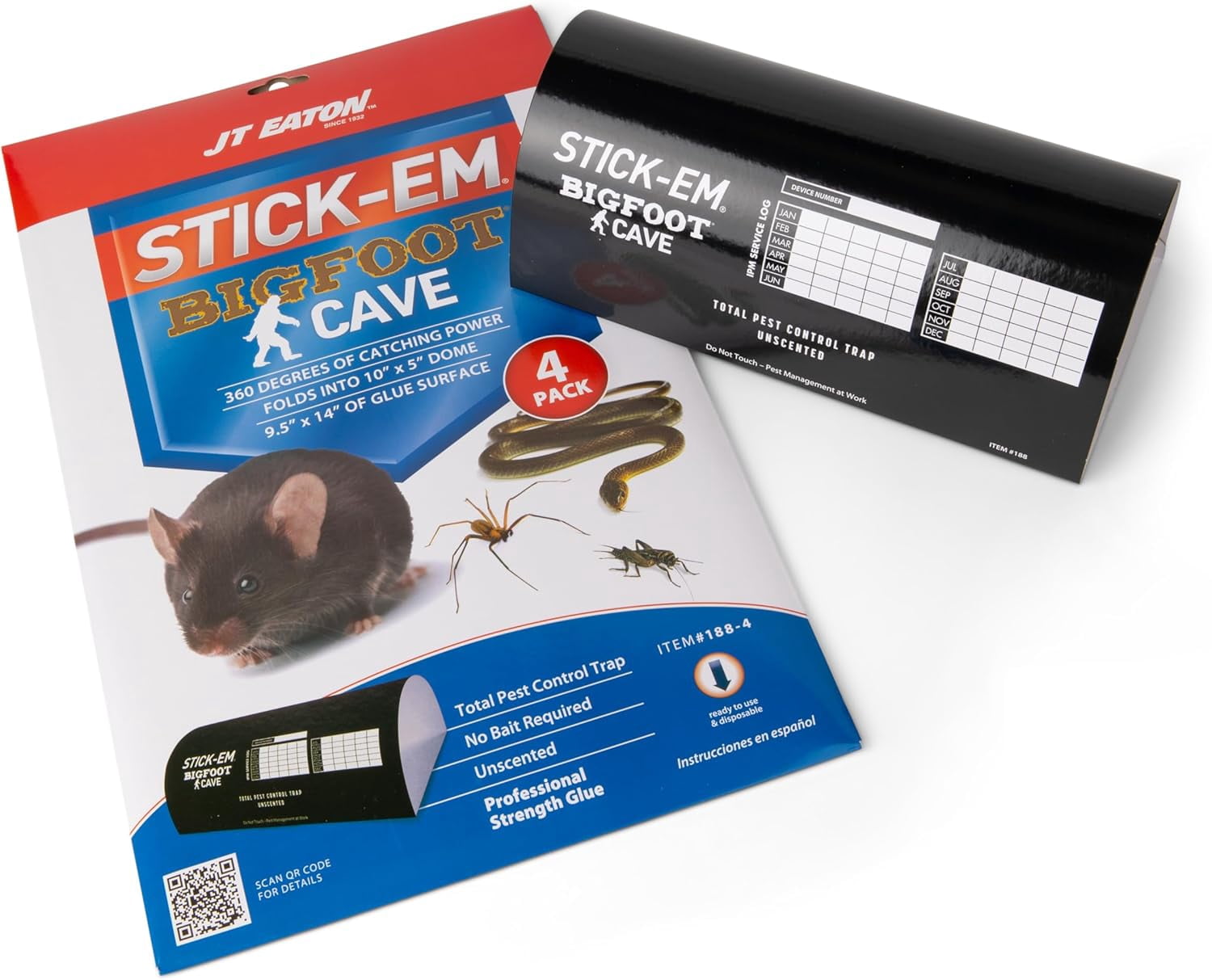 JT EATON STICK-EM BIGFOOT CAVE GLUE TRAP FOR RODENTS, SNAKES 16" X 10" 4PK — Residential Use, Standard Application