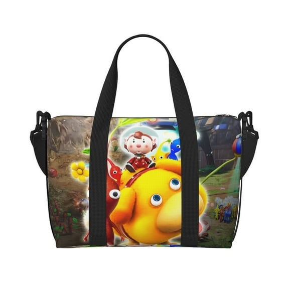 Lsque Pikmin Pattern Hand Travel Bag – Lightweight & Durable Oxford Luggage, Water-Repellent Carry-On with Multiple Compartments & Adjustable Strap