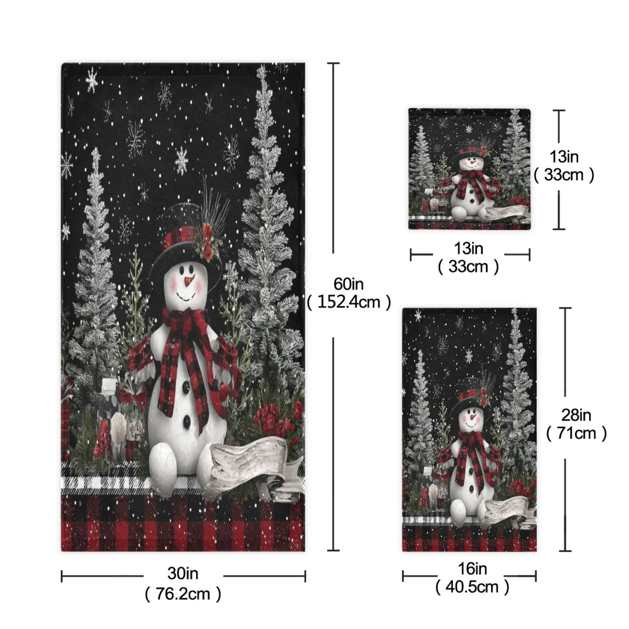 3 Piece Bath Towels Set Bath Towel, Hand Towel and Face Towel for Bathroom, Gym, Hotel Christmas Snowman