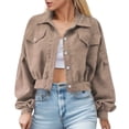 thumbnail image 1 of Durtebeua Womens Fleece Jacket Western Print Long Sleeve Snap Button Down Shacket Jackets Khaki,S, 1 of 5