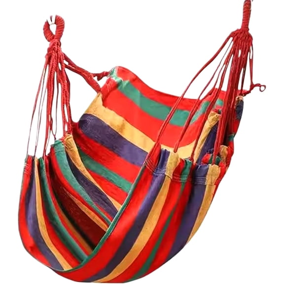 Hammock Chair with Pillows, Canvas Hanging Swing for Indoor Outdoor Use, Rainbow