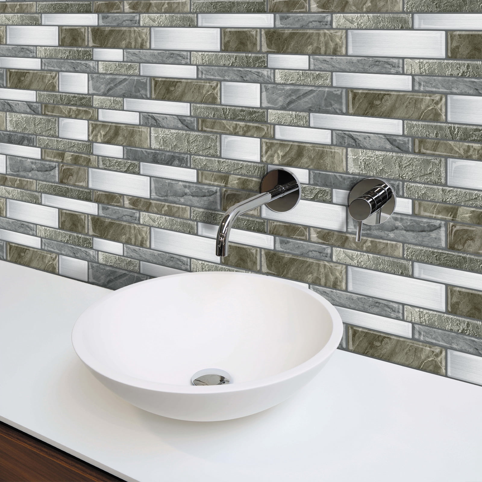 DEWOO Peel and Stick on Self Adhesive Backsplash Wall Marble Tiles Stickers 3D for Kitchen Bathroom,Gray Brown (10-Sheet, 12"×12")