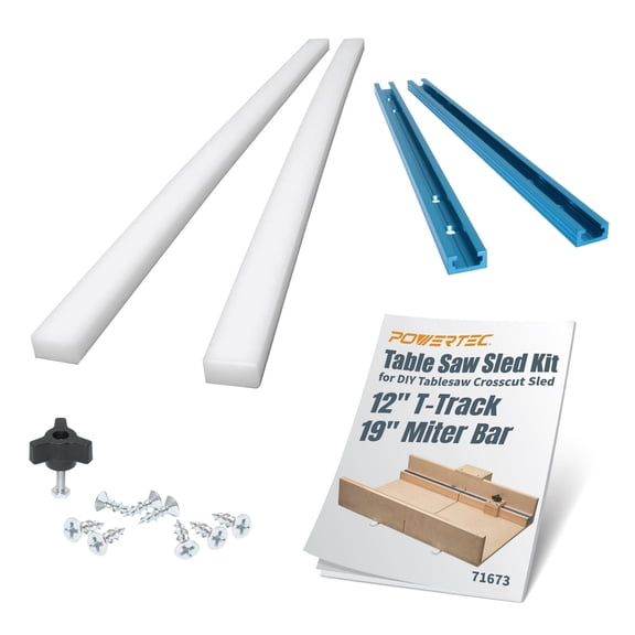 POWERTEC Table Saw Sled Kit w/ 12” T Track, 19” HDPE Miter Bar, Knob, Bolt & Screws Set for DIY Tablesaw Crosscut Sled, Fits 3/4" x 3/8" Miter Slot on Table Saws Wood Working & Accessories (71673)