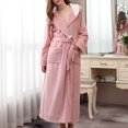 thumbnail image 2 of Defitshape Women's Flannel Long Robe Full Length Pocket Hoodie Bathrobe Fleece Plush Winter Warm Hooded Pink Large, 2 of 5