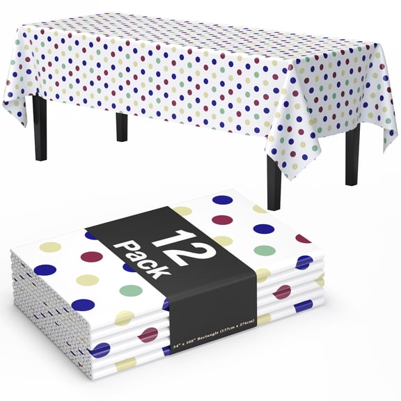 Exquisite Disposable Plastic Tablecloth - 108" x 54" - Multicolor Polka Dot - 12 Pack