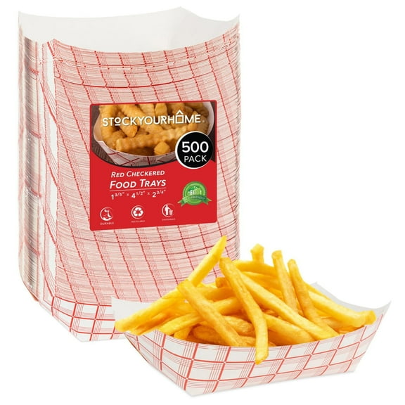 Paper Food Boats (500 Pack) 2 Lb Disposable Red & White Checkered Food Trays, Eco Friendly Food Boat, Serving for Concession Food & Condiments, Paper Nacho Trays