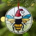 thumbnail image 2 of Crystal Glass Christmas Ornament Bee in a Santa Klaus Hat Stained Glass Style (Flat Design, Not Raised) Art Queen Winged Critter Holiday Ornaments for Xmas Tree, 2 of 3