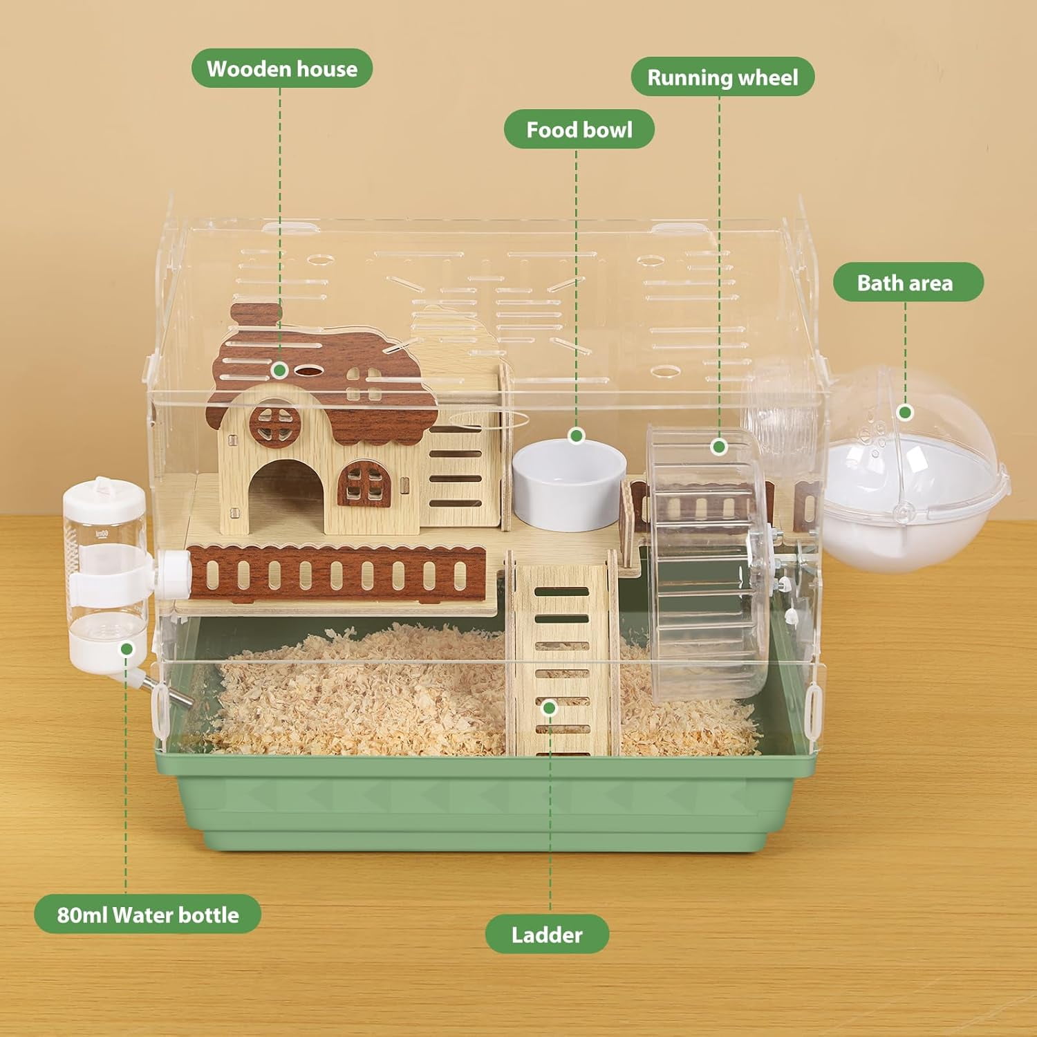 Large Hamster Cage Hamster Enclosure with Hideout, Wheel & Clear Hamster Habitats for  Dwarf Hamster, 3 Tier Animal Gerbil Cage for Pet Mice House, 13.3" L x 9.8" W x 17.4" H