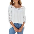 thumbnail image 1 of Blusa holgada de media manga con diseño de patchwork calado, talla M, color blanco con encaje, 1 of 6
