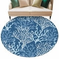 thumbnail image 2 of 8ft Round Rug, Navy Blue Coral Coastal Non-Skid Rubber Backing Large Area Rugs - Living Room Bedroom Home Office, Ocean Nautical Seaside Beach Indoor Floor Mat Carpets Washable Rug, 2 of 9