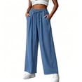 thumbnail image 6 of Levmjia Women's Summer Wide Leg Pants Loose Fit High Waisted Solid Color Casual Trousers with Pockets Drawstring Elastic Waist Flowy Lounge Pants, 6 of 6
