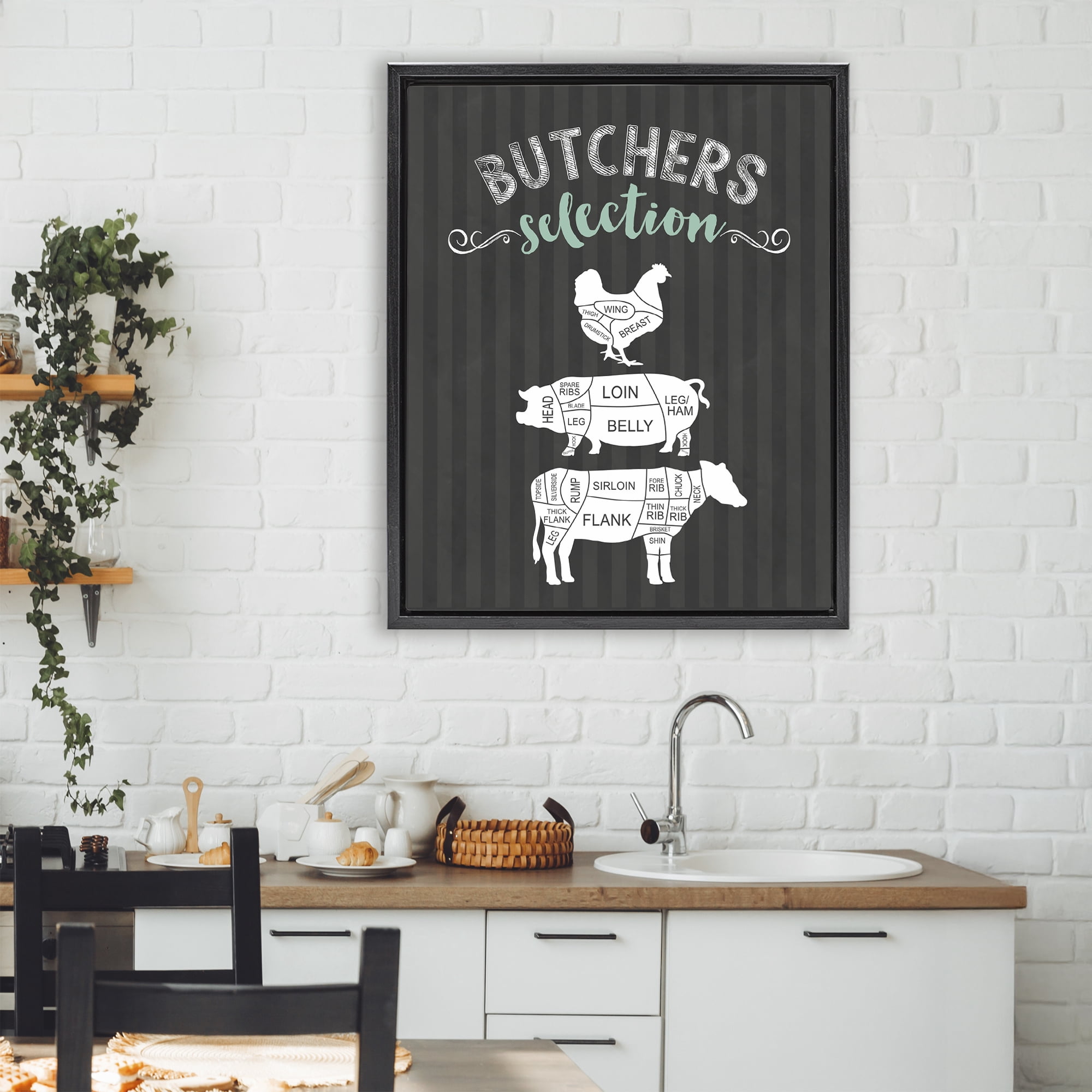 Butchers Selection Animal Sections Black Framed Floater Canvas Wall Art, design by Lettered and Lined