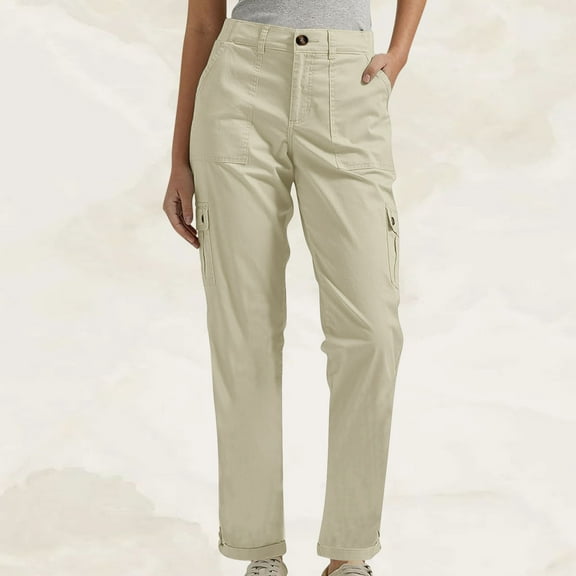 AGWOLF Straight Leg Cargo Pants for Women Baggy High Waist Solid Color Pant Hiking Workout Lightweight Trousers with Muti-Pockets