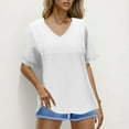 thumbnail image 2 of JGGSPWM Women's V Neck Ruffle Sleeve Loose Fit Babydoll Peplum Casual Tops White M, 2 of 7