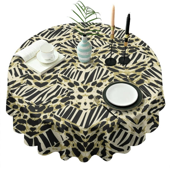 Zebra and Leopard Print Pattern Round Tablecloth 60"x60",Wrinkle Wipeable Table Cloth for Kitchen Dining Room Picnic Patio Party