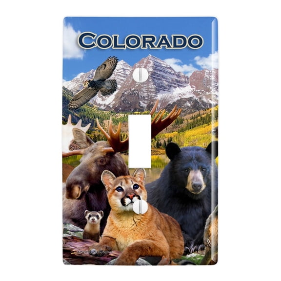 Colorado Mountains Lake Wildlife Animals Beer Moose Elk Cougar Plastic Wall Decor Toggle Light Switch Plate Cover