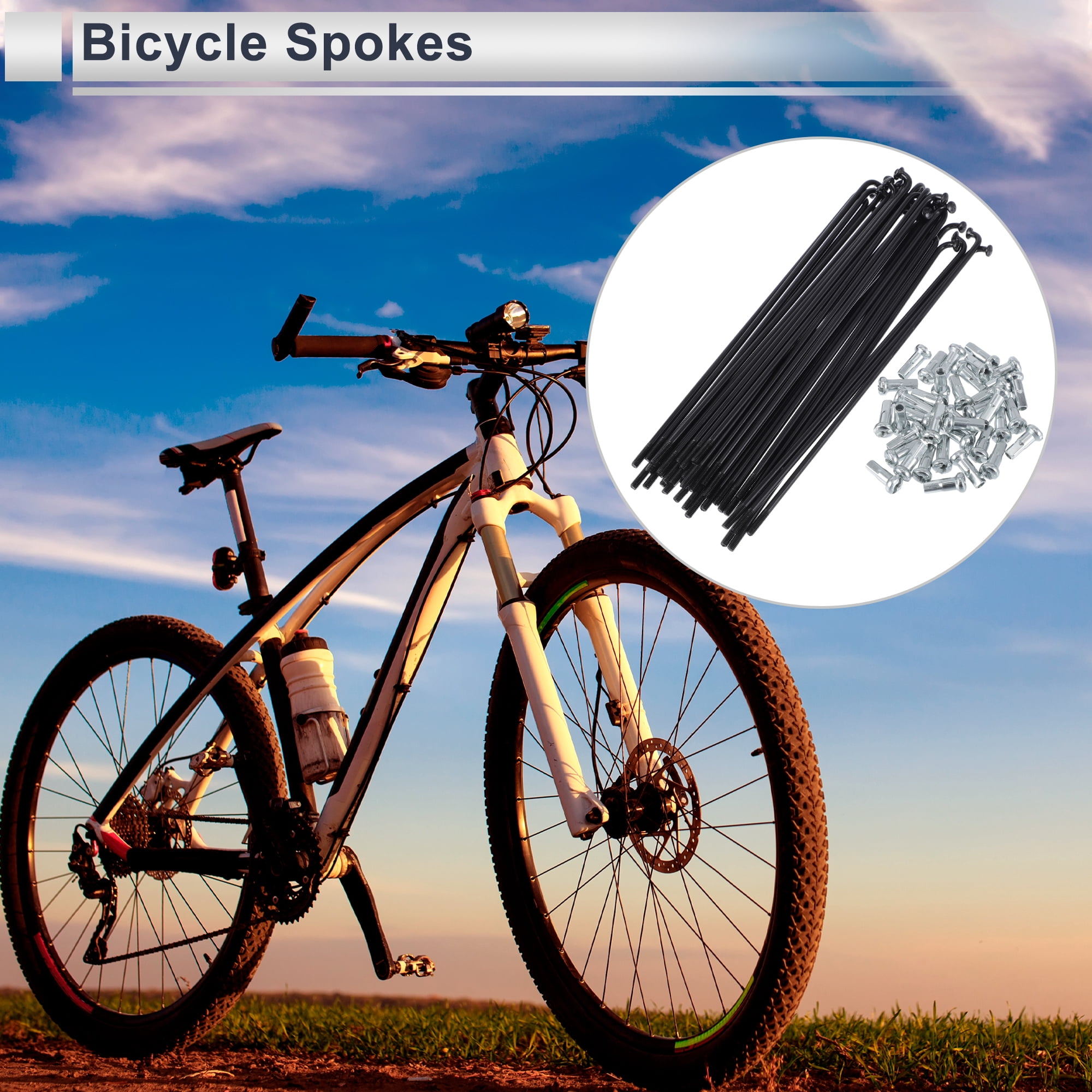 Unique Bargains 36Pcs Durable 13G Bike Wheel Spokes with Nipples 45 Steel Black 5.31"