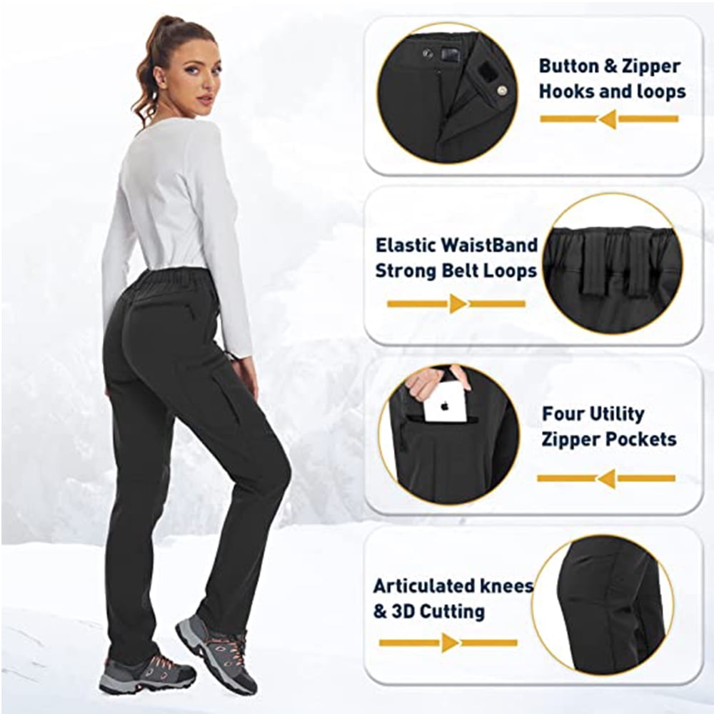 Moosehill Womens Snow Ski Pants Fleece Lined Winter Hiking Outdoor Water Resistant Windproof Dark Grey XS