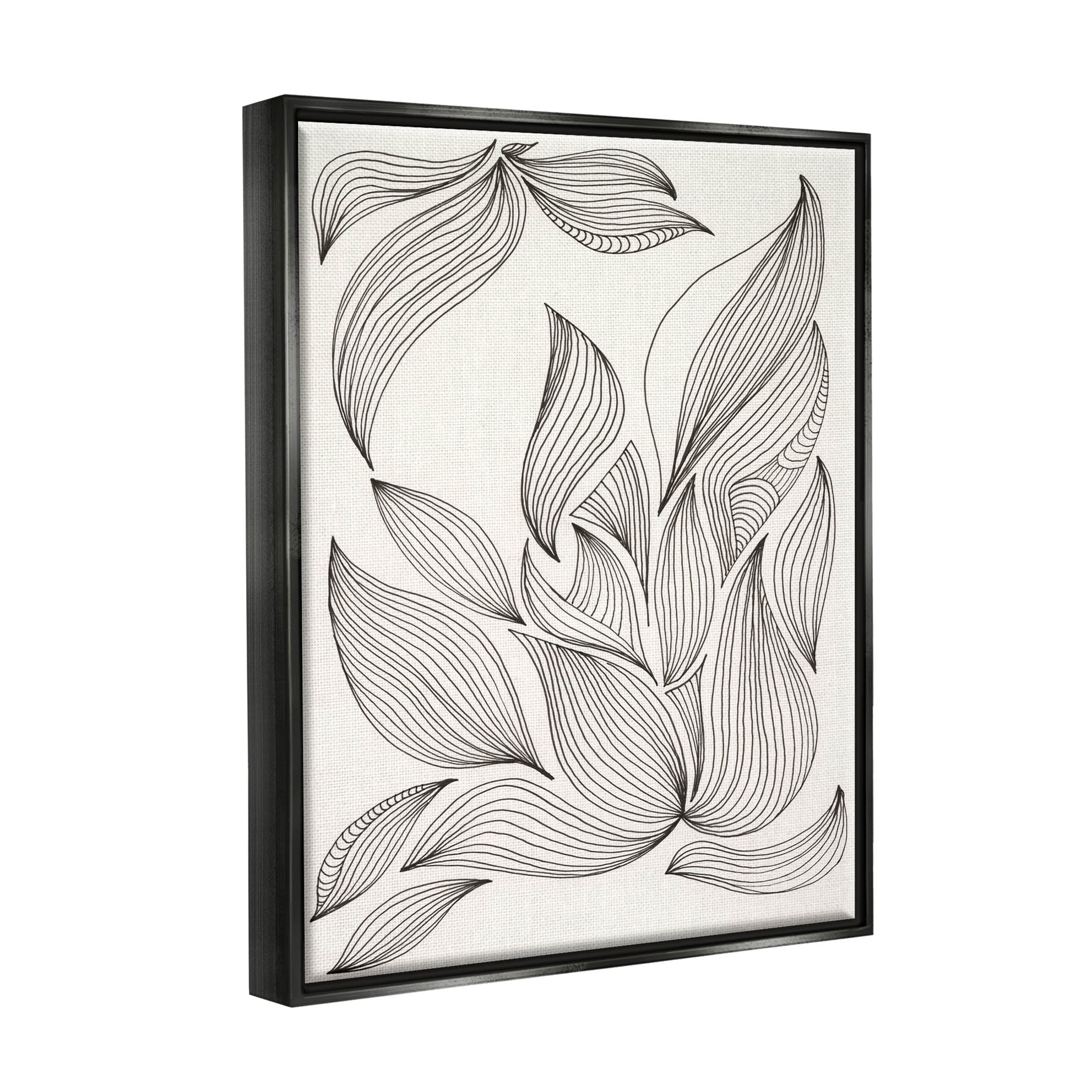 Stupell Industries Curved Stripes Pattern Botanical Design Graphic Art Jet Black Floating Framed Canvas Print Wall Art, Design by Regina Moore