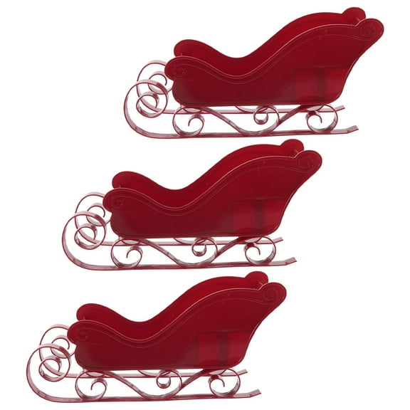 Homoyoyo Small Sleigh Decoration Red Plastic 3Pcs 11In X 4.7In X 4.1In