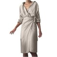 thumbnail image 1 of Vestidos Para Mujer Otoño Nuevo Paquete Irregular Vestido Con Tirantes en La Cadera Cuello en V Manga Larga Vestido de Color Sólido Odeerbi  ODB147662, 1 of 8