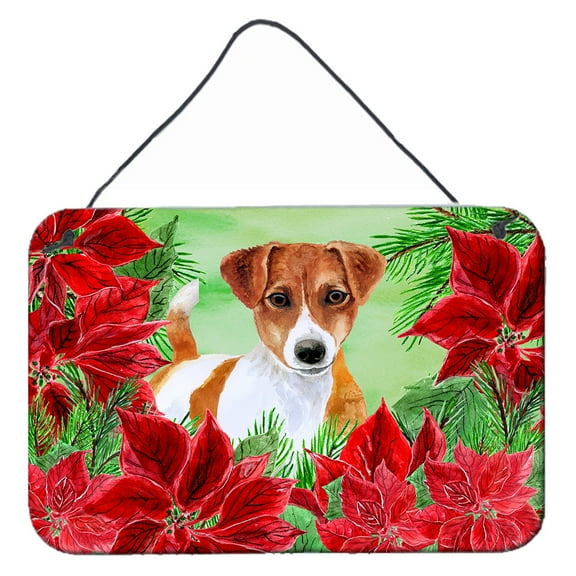 Carolines Treasures CK1337DS812 Jack Russell Terrier Poinsettas Wall or Door Hanging Prints 8x12 multicolor