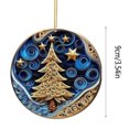 thumbnail image 3 of Linnome Christmas Tree Ornament 3.54 Inch Round Quilled Paper Art Style Hanging Decor, Blue and Golden Swirling Starry Night Design, Luxury Holiday Keepsake for Home Fireplace and Party Decoration, 3 of 7