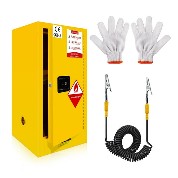 COOLMOVE Flammable Liquid Safety Cabinet 35" x 18.11" x 18.11", Galvanised Steel Closed Door Fire Safe Cabinet,with Lead and Gloves,for Commercial Industrial and Home Use