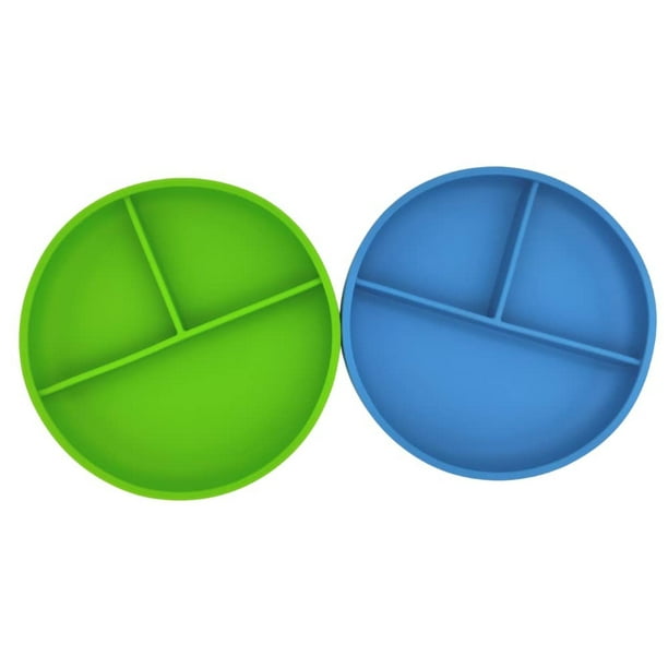 Set de Platos de Silicón PAPU BABY Verde Azul Indigo con Divisiones Circulares para Bebés