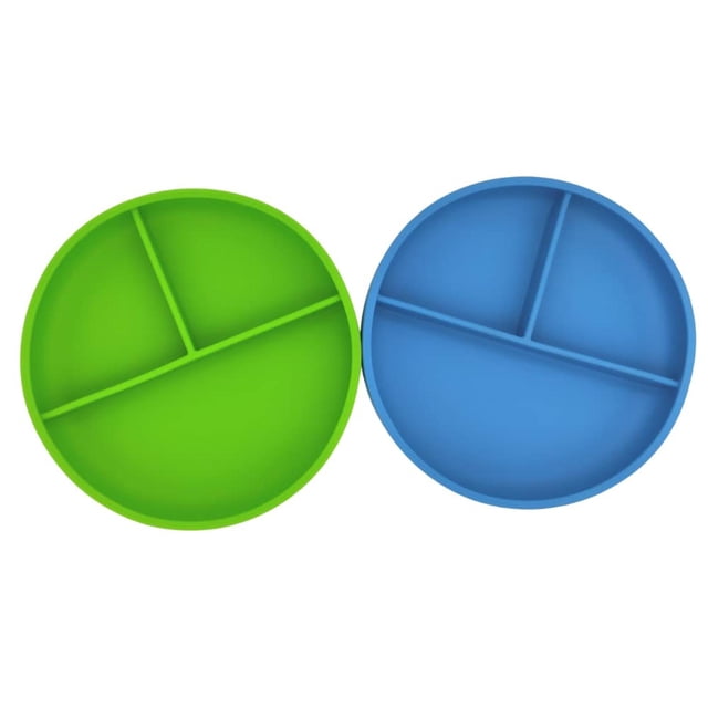 Set de Platos de Silicón PAPU BABY Verde Azul Indigo con Divisiones Circulares para Bebés
