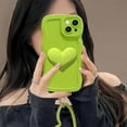 thumbnail image 6 of Mustard Green Heart Phone Case Compatible with iPhone 12 Pro Max, Cute 3D Big Love Heart Phone Case, Curly Wave Shape Heart Phone Cover with Heart Bracelet for Women Girls, 6 of 6