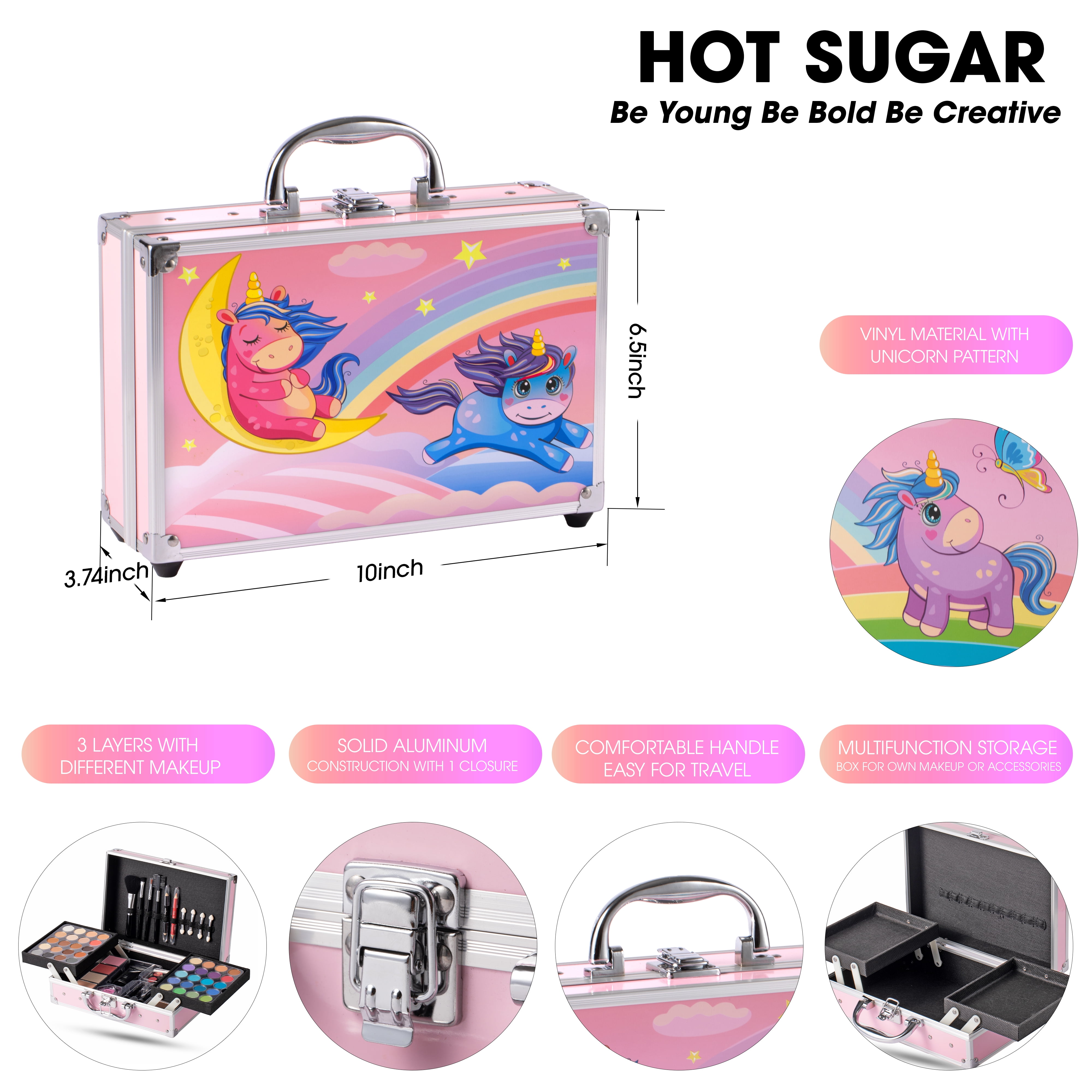 Hot Sugar Makeup Kit for Girls 10-12, Girls Makeup Set Ages 8-12, 14-16 With Aluminum Makeup Case (PINK UNICORN)