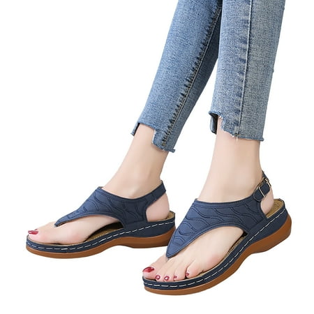 

Cathalem Espadrille Wedge Sandals for Women under 30 Women s Wedge Heel Clip Toe Thick Sole Solid Color Clog Sandals for Women Blue 8